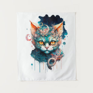 Tenture Chat aquarelle en style steampunk