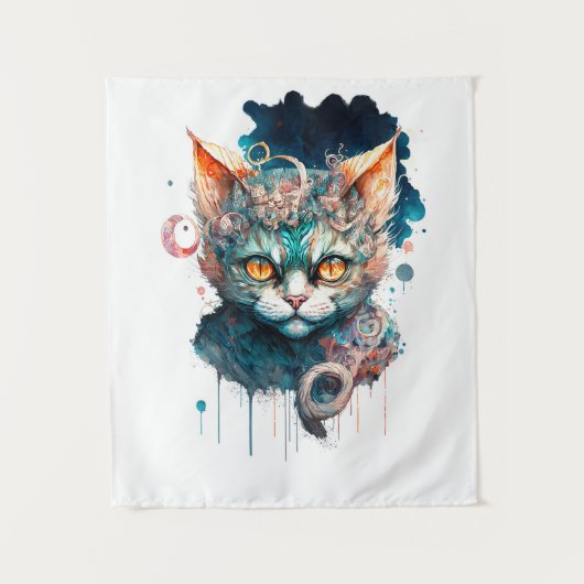 Tenture Chat aquarelle en style steampunk (Devant)