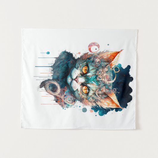 Tenture Chat aquarelle en style steampunk (Devant (Horizontal))
