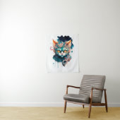 Tenture Chat aquarelle en style steampunk (En situation)