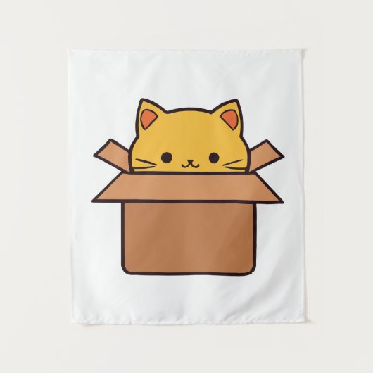 Tenture Chat assis à l'intérieur du carton (Devant)