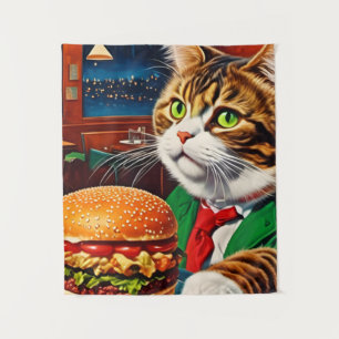 Tenture Chat at at the Diner Commande un Cheeseburger
