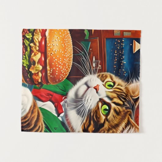 Tenture Chat at at the Diner Commande un Cheeseburger (Devant (Horizontal))