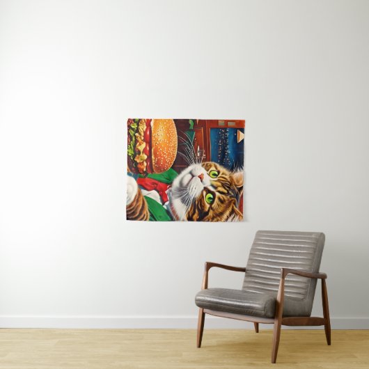 Tenture Chat at at the Diner Commande un Cheeseburger (En situation (horizontale))