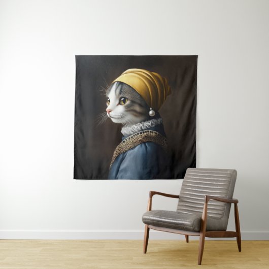 Tenture Chat avec oreille perle (En situation)