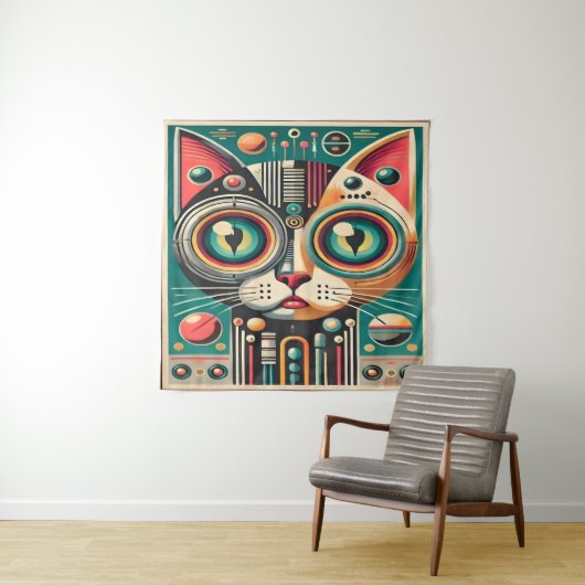Tenture Chat Circuit Rétro Futuriste Milieu de Siècle (En situation)