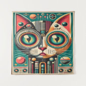 Tenture Chat Circuit Rétro Futuriste Milieu de Siècle (Devant)