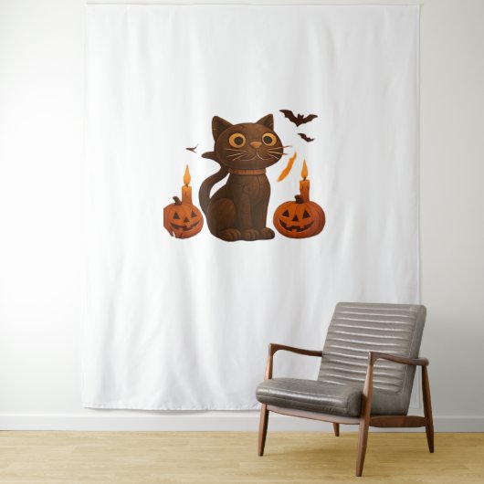 Tenture Chat Citrouille Creeper Halloween cadeau T-Shi sur (En situation)