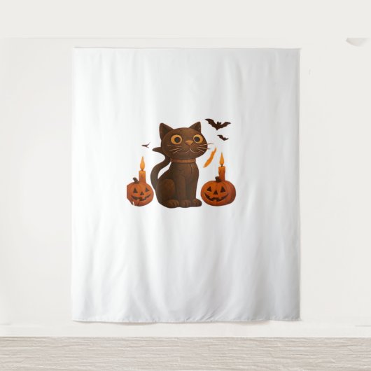 Tenture Chat Citrouille Creeper Halloween cadeau T-Shi sur (Devant)