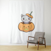 Tenture Chat Citrouille d'Halloween (En situation)