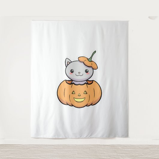 Tenture Chat Citrouille d'Halloween (Devant)