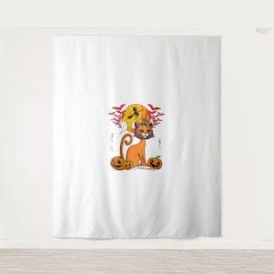 Tenture Chat Citrouille sculpté Horreur tête Halloween pro