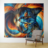 Tenture Chat Cosmique : Un chef-d'oeuvre numérique vibrant (En situation (horizontale))