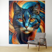 Tenture Chat Cosmique : Un chef-d'oeuvre numérique vibrant (En situation)