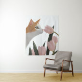 Tenture Chat Curieux Floral de Printemps (En situation)