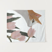 Tenture Chat Curieux Floral de Printemps (Devant (Horizontal))