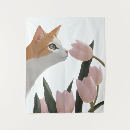 Tenture Chat Curieux Floral de Printemps (Devant)