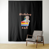 Tenture Chat d'anniversaire - chat gris kawaii d'anniversa (En situation)