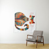Tenture Chat d'art populaire coloré (En situation (horizontale))