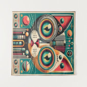 Tenture Chat de circuit rétro-futuriste du milieu du siècl (Devant (Horizontal))