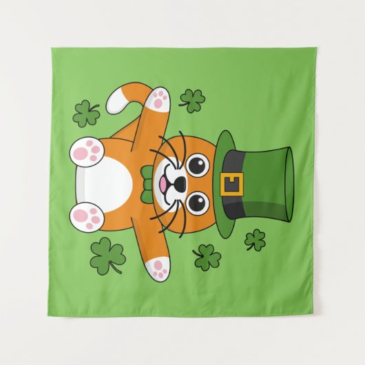 Tenture Chat de la Saint Patrick avec dessin Shamrock (Devant (Horizontal))