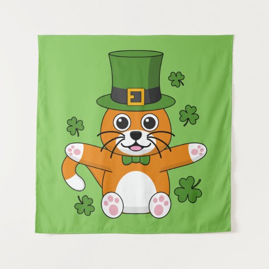 Tenture Chat de la Saint Patrick avec dessin Shamrock (Devant)