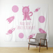 Tenture Chat de l'espace Rose Galaxie Anniversaire (En situation (horizontale))