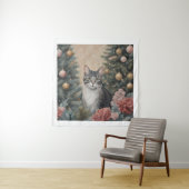 Tenture Chat de Noël mignon au milieu des fleurs et des ar (En situation)