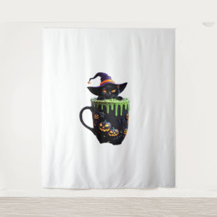 Tenture Chat de sorcière Halloween Mug de café - Chat noir