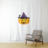 Tenture Chat d'Halloween en Citrouille - Baguette de chato (En situation)