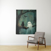 Tenture Chat d'Halloween et fantôme (En situation)
