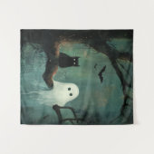 Tenture Chat d'Halloween et fantôme (Devant (Horizontal))