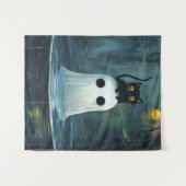 Tenture Chat d'Halloween et fantôme dans la piscine (Devant (Horizontal))