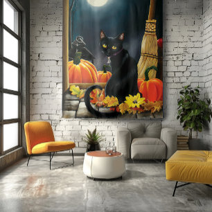 Tenture Chat d'Halloween noir