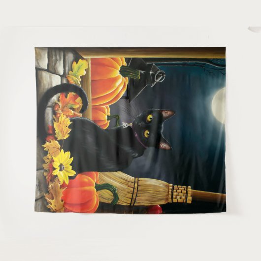 Tenture Chat d'Halloween noir (Devant (Horizontal))