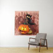 Tenture Chat effrayé par Citrouille Fun Halloween caractèr (En situation)