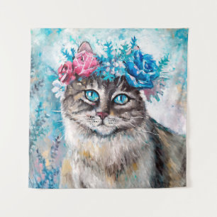 Tenture Chat en fleur de couronne d'huile peinture sur toi