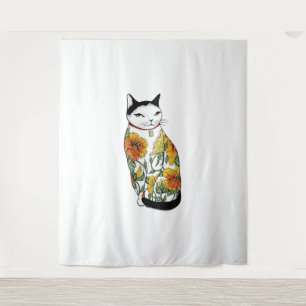 Tenture Chat En Tigre Tatouage Fleur