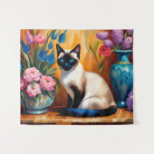 Tenture Chat et bouquets siamois dans Vases aquarelle (Devant (Horizontal))