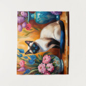 Tenture Chat et bouquets siamois dans Vases aquarelle (Devant)