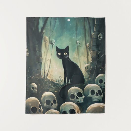 Tenture Chat et crâne d'Halloween (Devant)