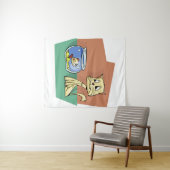 Tenture Chat et cuvette de poisson (En situation (horizontale))