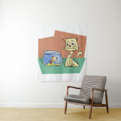 Tenture Chat et cuvette de poisson (En situation)