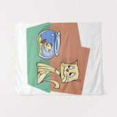 Tenture Chat et cuvette de poisson (Devant (Horizontal))