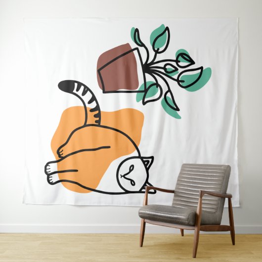 Tenture Chat et le plante (En situation (horizontale))