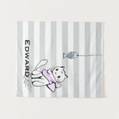 Tenture Chat et poisson blanc testé (Devant (Horizontal))