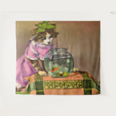 Tenture chat habillé et bol de poisson (Devant (Horizontal))