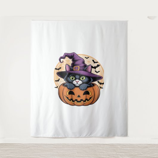 Tenture Chat Halloween Citrouille Chat noir T-shirt surdim (Devant)