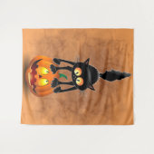 Tenture Chat Halloween personnage de dessin effrayé debout (Devant (Horizontal))