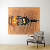 Tenture Chat Halloween personnage de dessin effrayé debout (En situation (horizontale))